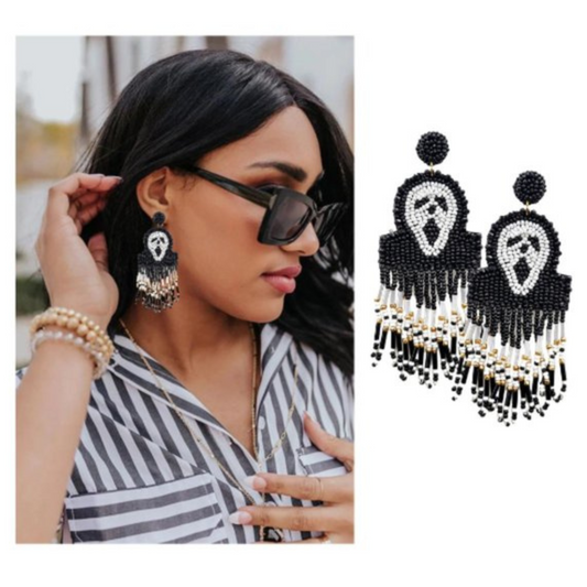Scream Movie Iconic Killer Mask Seed Beaded Halloween Earrings