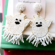 Spooky Fringe Bottom White Ghost Halloween Beaded Earrings