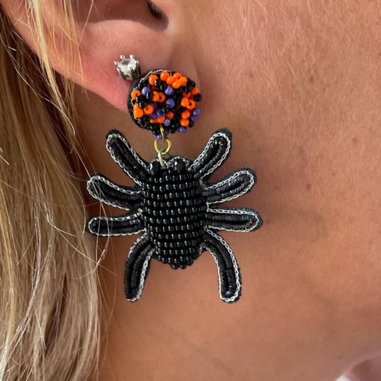 Halloween Goth Black Widow Spider Beaded Party Gift Earrings