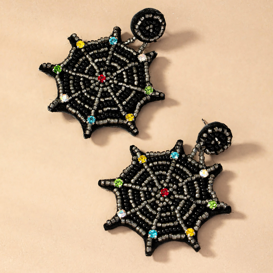 Seed Beaded Spider Web Halloween Goth Party Earrings