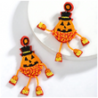 Beaded Dancing Pumpkin Patch Man Halloween Earrings