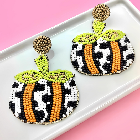 Cowgirl Animal Print Pumpkin Fall Halloween Beaded Earrings