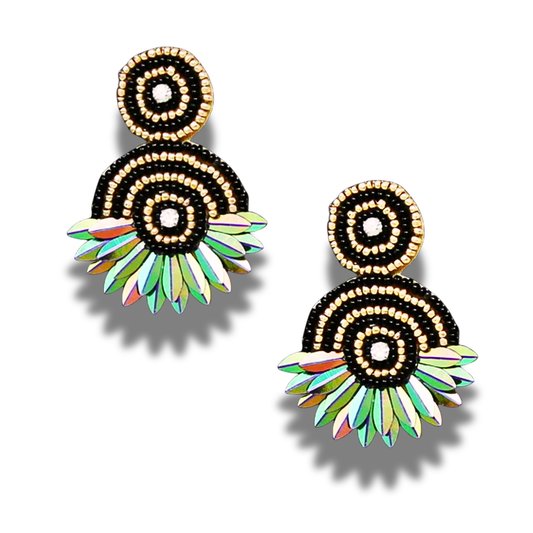Sequin Fringe Seed Beaded Disc Drop Earrings
