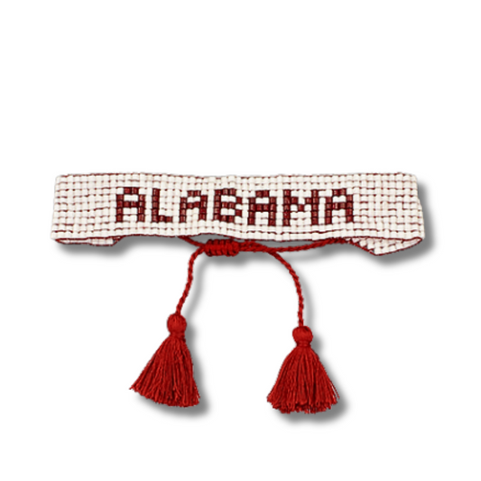 Alabama Football Team Colors Seed Bead Tassel Pull Bracelet
