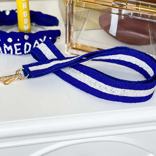 White Blue Striped Beaded Crossbody Bag Strap