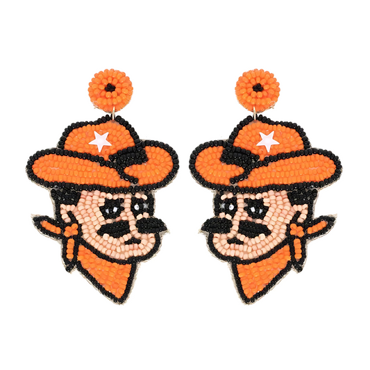 Oklahoma State Football Seed Beaded Pistol Pete Mascot Earrings
