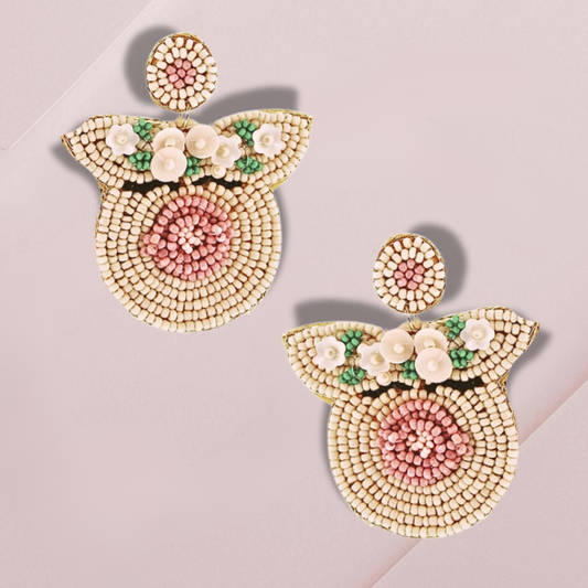 Boho Flower Crown Pig Beaded Earrings