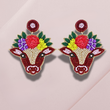 Boho Flower Crown Cow Beaded Earrings