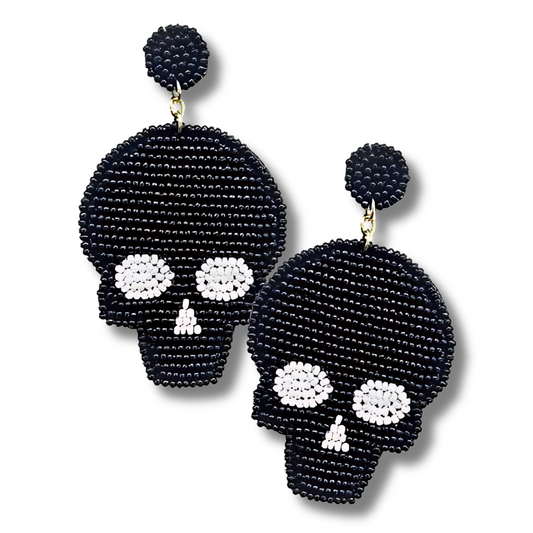 Black Shadow Skull Spooky Halloween Beaded Earrings
