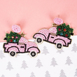 Christmas Tree Pink Truck Run Seed Beaded Earrings