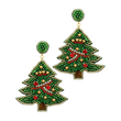 Rhinestone Jeweled Seed Beaded Christmas Tree Earrings