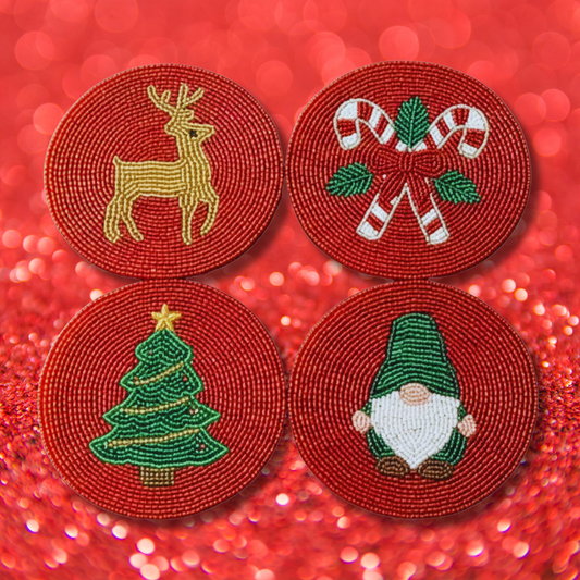 Christmas Beaded Set of 4 Coasters