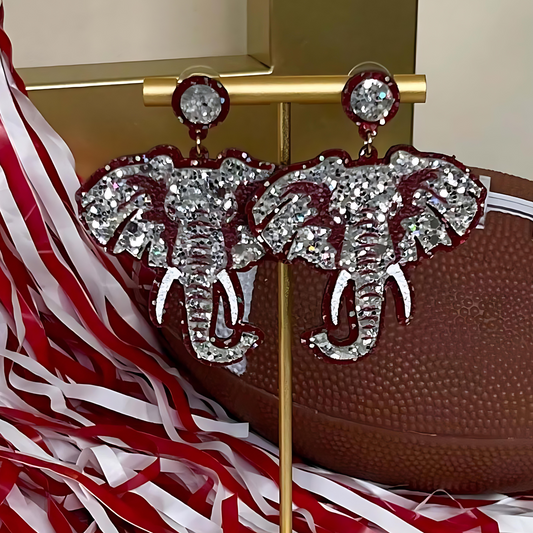 University Alabama Football Glitter Bling Elephant Earrings