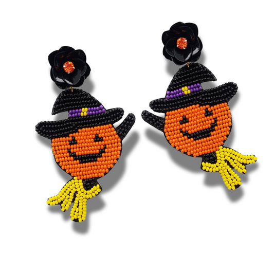 Pumpkin Jack Halloween Theme Beaded Earrings