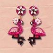 Pink Flamingo Tropical Bird Seed Bead Crystal Earrings