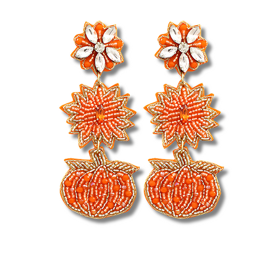 Austrian Crystal Pumpkin Patch Seed Beaded Earrings