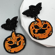 Beaded Bat Jack-O-Lantern Pumpkin Halloween Earrings