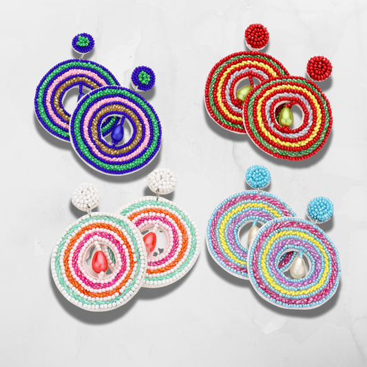 Lyla Boho Style Beaded Pearl Drop Circle Earrings