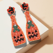 Wine Bottle Pumpkin Face Glass Sparkle Beaded Earrings