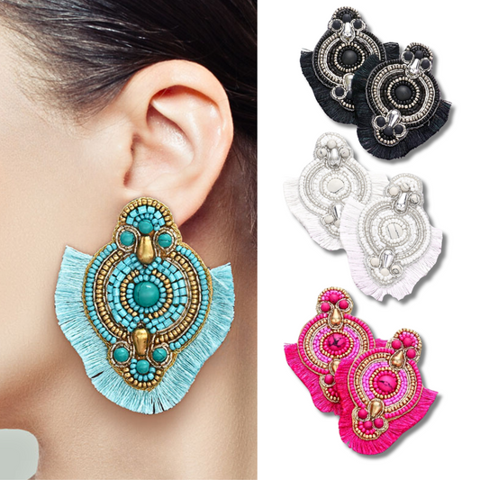 Boho Tassel Trimmed Multi Beaded Earrings