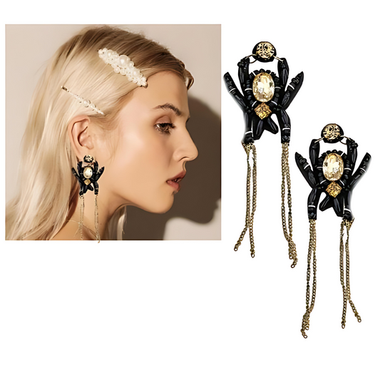 Along Came A Spider Goth Halloween Austrian Crystal Beaded Earrings