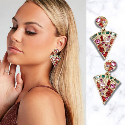 Pizza Slice Crystal Gem Rhinestone Earrings