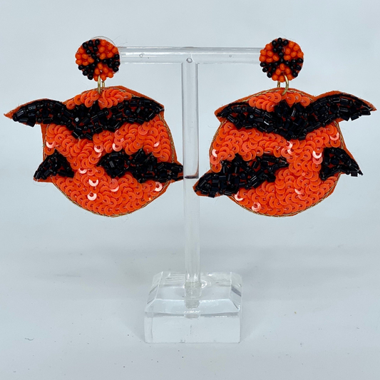 Black Bats Moon Halloween Seed Beaded Earrings