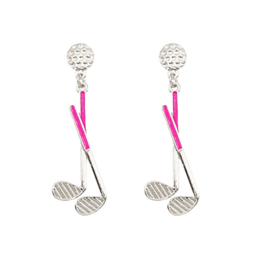 Pink Enamel Golf Club Earrings