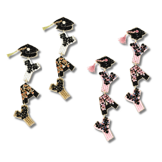 Graduation YAY Word Rhinestone Seed Beaded Earrings