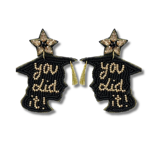 Graduation YOU DID IT Seed Beaded Earrings