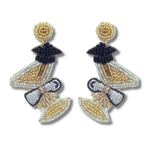 Graduation Martini Glass Seed Beaded Earrings