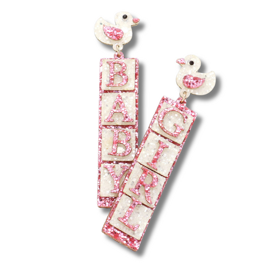 Blue Pink BABY GIRL BABY BOY Glitter Acrylic Earrings