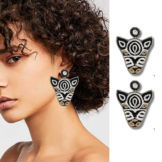 Tribal Zebra Safari Resort Beaded Embroidered Earrings