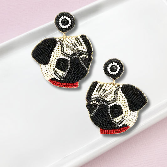 Pug Dog Breed Pet Lovers Beaded Earrings