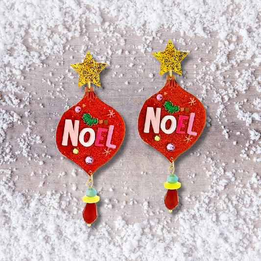 Noel Christmas Ornament Bead Sparkle Holiday Earrings
