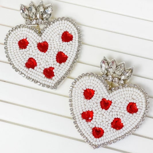 Queen of Hearts Rhinestone Crown Beaded Earrings