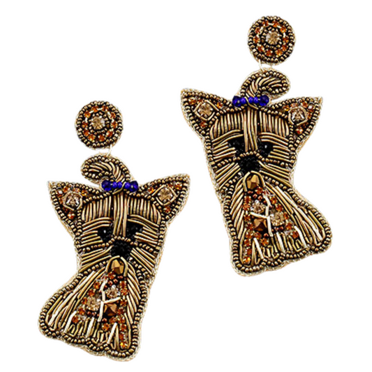 Yorkie Dog Breed Gold Fur Baby Beaded Earrings