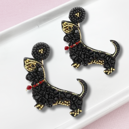 Black Dachshund Dog Breed Pet Lovers Beaded Earrings