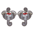 Gray Sequin Rhinestone Beaded Elephant Earrings