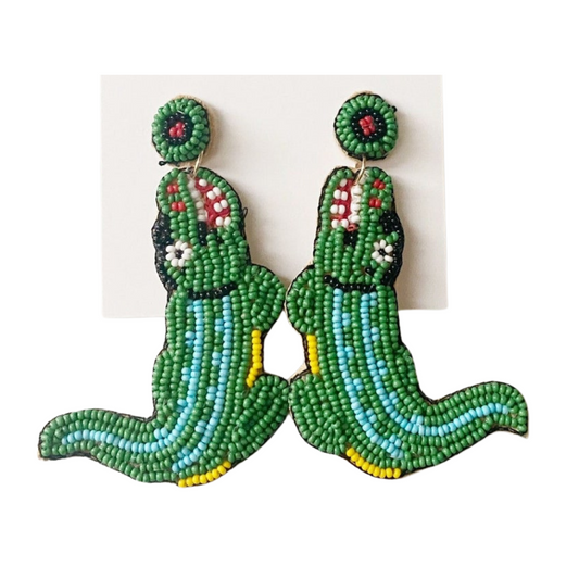 Crocodile Alligator Green Beaded Earrings