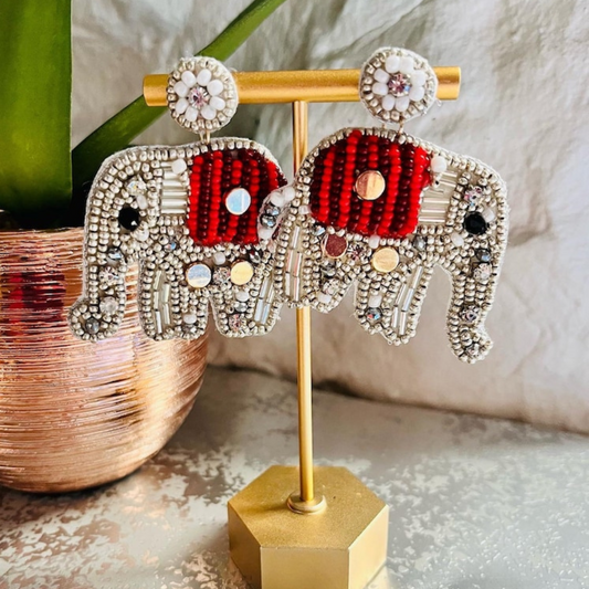 Caravan Safari Elephant Theme Crystal Beaded Earrings