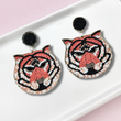 Tiger Head Large Seed Beaded Mascot Earrings