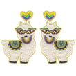 Beaded Mardi Gras Llama Dangle Earrings