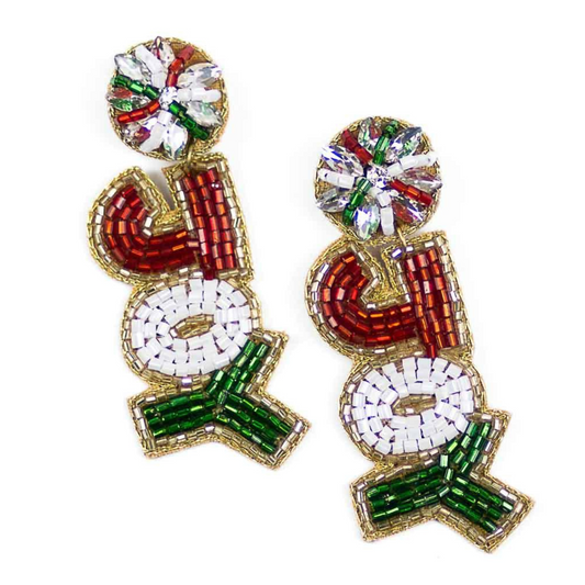 Christmas Holiday JOY Crystal Beaded Artisan Earrings