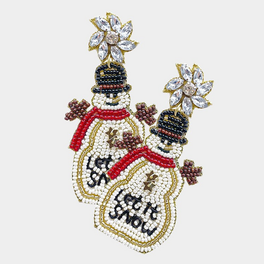 Christmas LET IT SNOW Snowman Beaded Drop Earrings