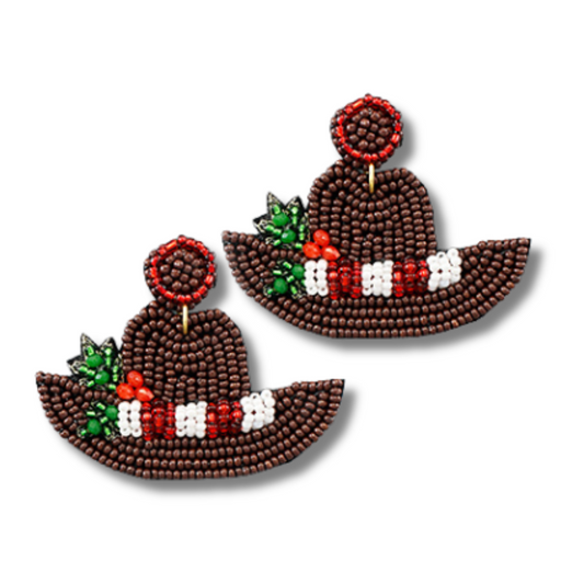 Christmas Holiday Cowgirl Hat Western Beaded Earrings