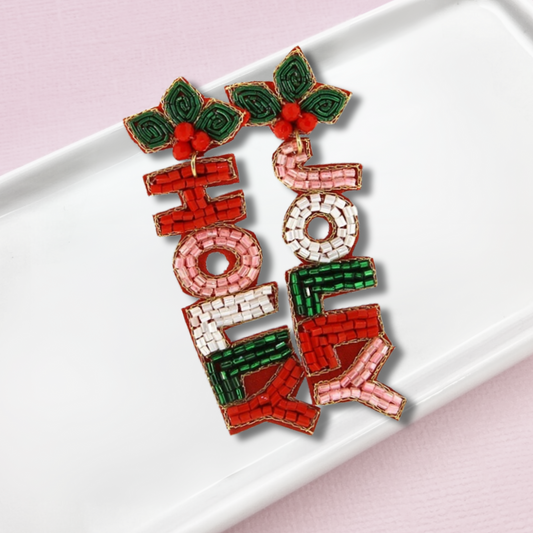 Holly Jolly Mistletoe Pink Christmas Beaded Earrings