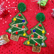Rhinestone Seed Beaded Christmas Tree Holiday Earrings
