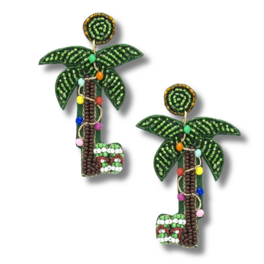 Christmas Palm Tree Tropical Seed Beaded Earrings