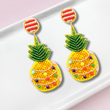 Christmas Pineapple Tropical Seed Beaded Holiday Earrings